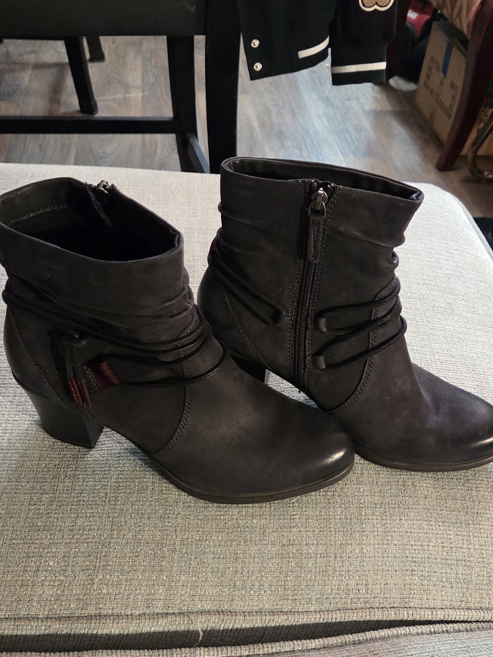 Tamaris Gray Slouch Ankle Booties with Wrap Straps